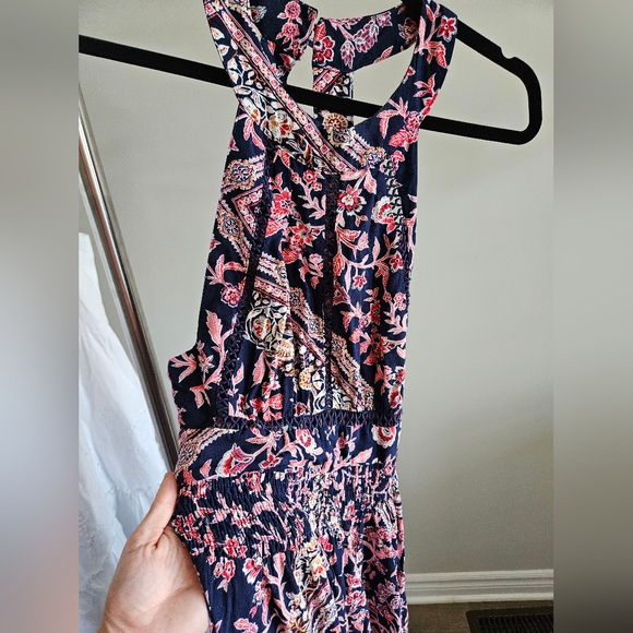 Abel the Label Charlotte Maxi Dress Navy/Red Floral Tie-Back Size M - Picture 5 of 6